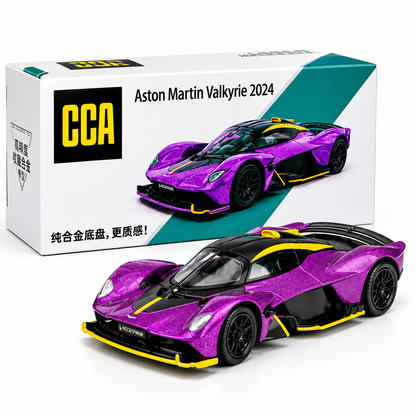 CCA 1:64 Aston Martin Valkyrie 2024 S28-02 Die-Cast Model Car | Purple Hypercar with Black & Yellow Accents, Detailed Interior & Sport Wheels | Premium Collectible Miniature Car