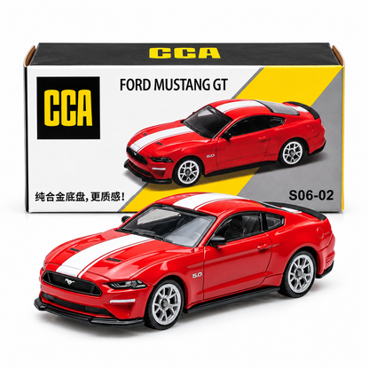 CCA 1:64 Ford Mustang GT S06-02 Die-Cast Model Car | Red American Muscle Car with White Racing Stripes, Detailed Interior & Silver Sport Wheels | Premium Collectible Miniature