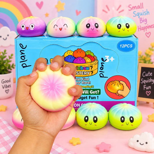 Rainbow Mystery Squishy Bun Dumpling Toy for Kids 3+ Years | Cute Kawaii Squeeze Stress Relief Sensory Fidget Toy | Soft Squishy Collectible Return Gift – Assorted Design, 1 Random Piece