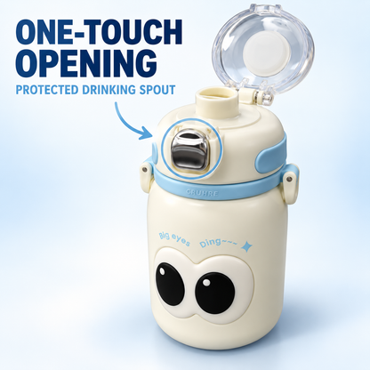 Cute Big Eyes Ding Insulation Cup Cartoon Portable Double Drinking Straw Cup 550 ML (White)