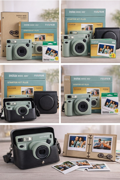 Instax Wide 400 Starter Kit Plus: Capture Life in Full Frame With Fujifilm Wide Camera, PU Case, 20 Film Shots & Elegant Photo Album
