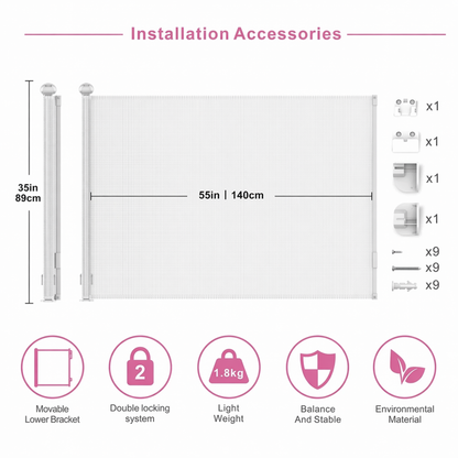 SG0021 Baby Safety Gate ,Extra Tall Retractable Stair Gate  Folding Baby & Pet Gate   | Adjustable Lower Bracket | Extra Height Protection