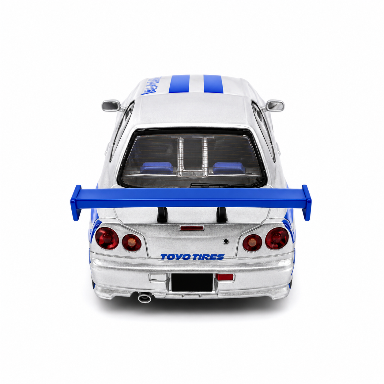 Time Micro 1:64 Nissan Skyline GT-R R34 C-West Silver & Blue Die-Cast Model Car | JDM Japanese Racing Sports Car Miniature | Detailed Collectible Scale Model with Racing Livery Display Box | Premium Nissan R34 Diecast Car for Collectors & Display