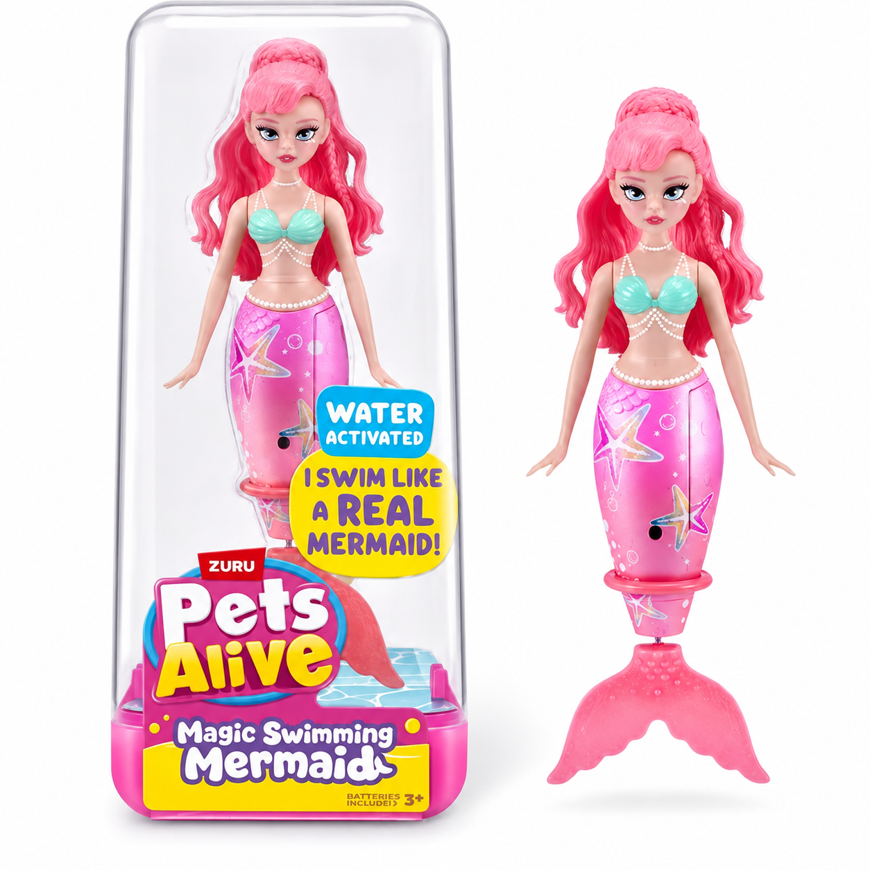 Zuru Pets Alive Magic Swimming Mermaid Doll – Water-Activated Interactive Mermaid Toy with Moving Tail, Realistic Swimming Action, Colourful Fantasy Design, Bath Time, Pool & Water Play Toy for Kids