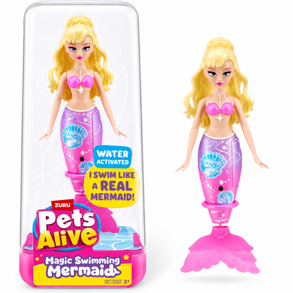 Zuru Pets Alive Magic Swimming Mermaid Doll – Water-Activated Interactive Mermaid Toy with Moving Tail, Realistic Swimming Action, Colourful Fantasy Design, Bath Time, Pool & Water Play Toy for Kids