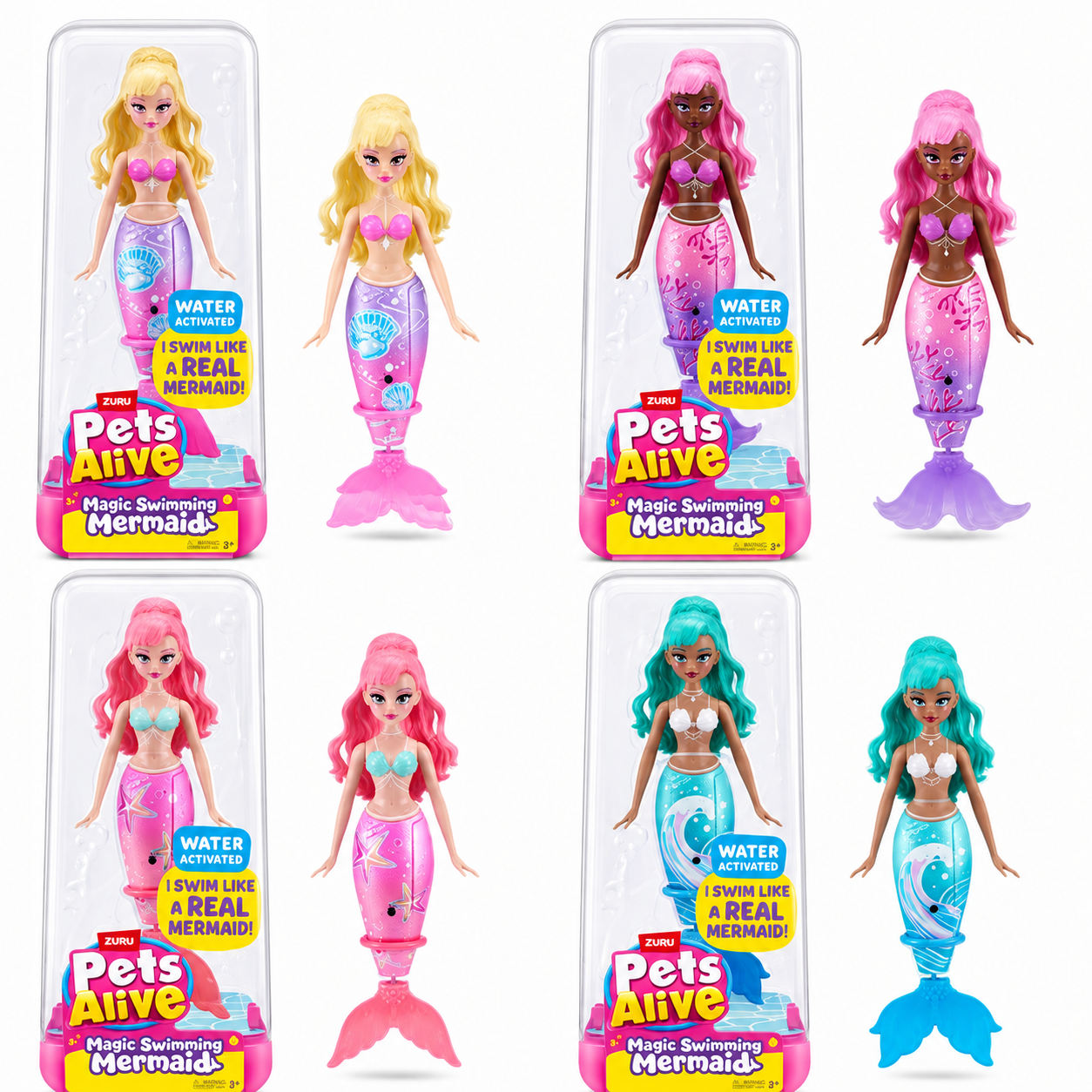 Zuru Pets Alive Magic Swimming Mermaid Doll – Water-Activated Interactive Mermaid Toy with Moving Tail, Realistic Swimming Action, Colourful Fantasy Design, Bath Time, Pool & Water Play Toy for Kids