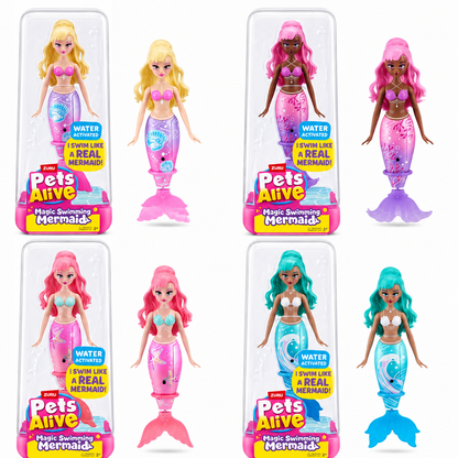 Zuru Pets Alive Magic Swimming Mermaid Doll – Water-Activated Interactive Mermaid Toy with Moving Tail, Realistic Swimming Action, Colourful Fantasy Design, Bath Time, Pool & Water Play Toy for Kids