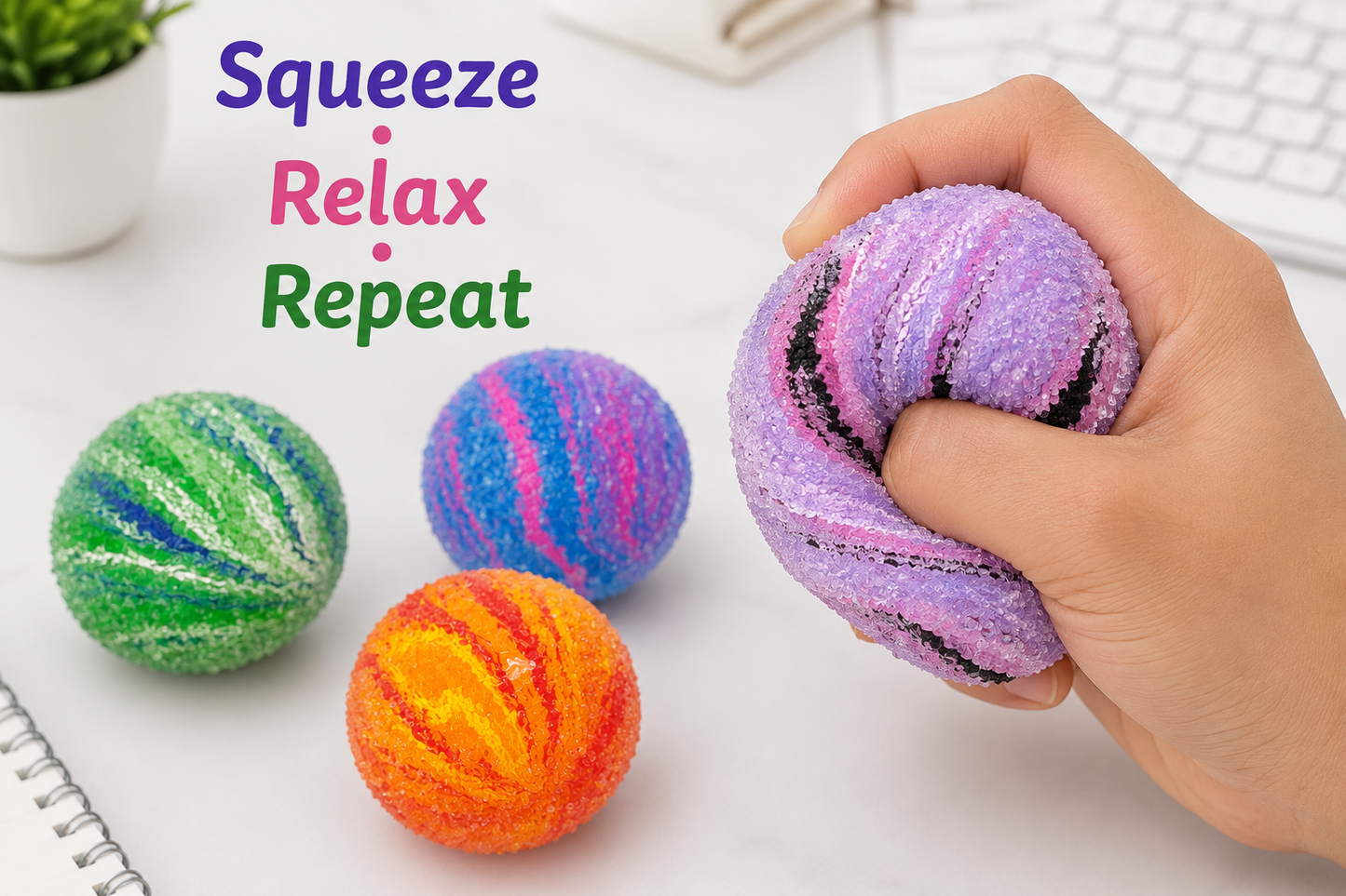 Textured Squishy Stress Relief Ball with Colourful Swirl Design – Sensory Fidget Squeeze Toy, 1 Pc Random Colour