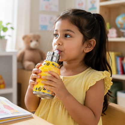 Afresh 200ml Vacuum Cup Stainless Steel Water Bottle – Yellow Kids Water Bottle with Cute Character Design, Insulated Drinking Cup for School, Travel & Everyday Use