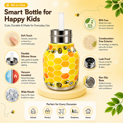 Afresh 200ml Vacuum Cup Stainless Steel Water Bottle – Yellow Kids Water Bottle with Cute Character Design, Insulated Drinking Cup for School, Travel & Everyday Use