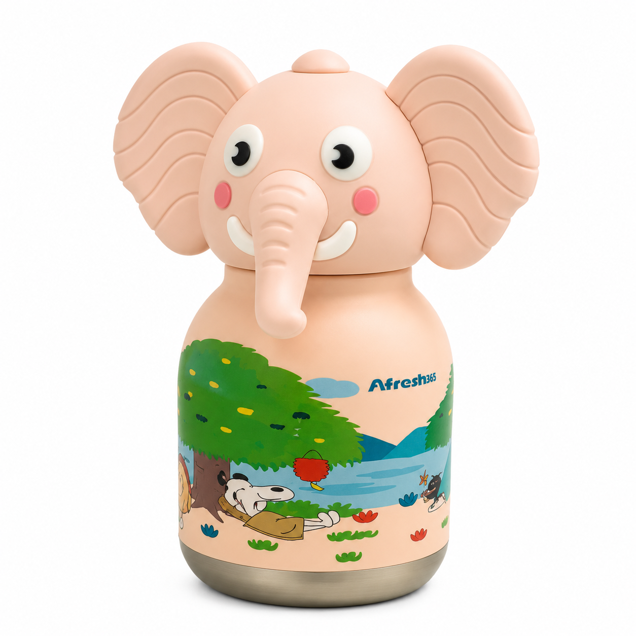 Afresh365 200ml Kids Water Bottle – Vacuum Insulated Stainless Steel Water Bottle with Straw, Cute Elephant Character Drinking Bottle for Boys & Girls, Hot & Cold Water Bottle for School, Travel, Picnic & Everyday Use