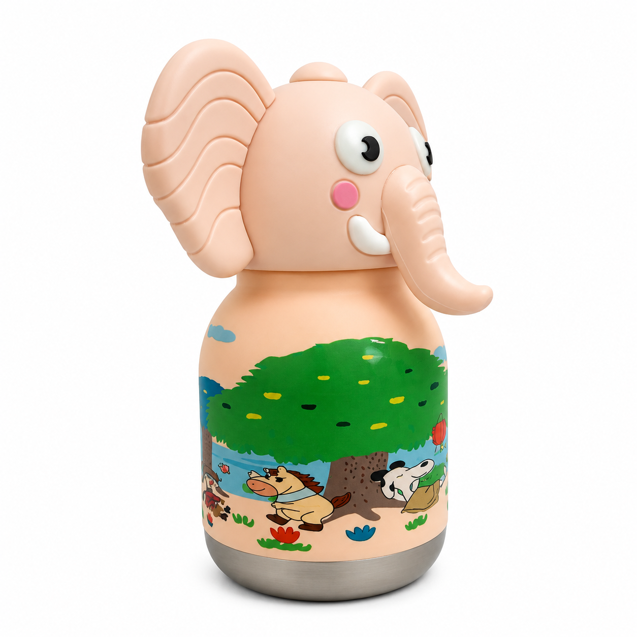 Afresh365 200ml Kids Water Bottle – Vacuum Insulated Stainless Steel Water Bottle with Straw, Cute Elephant Character Drinking Bottle for Boys & Girls, Hot & Cold Water Bottle for School, Travel, Picnic & Everyday Use