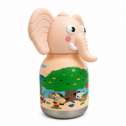 Afresh365 200ml Kids Water Bottle – Vacuum Insulated Stainless Steel Water Bottle with Straw, Cute Elephant Character Drinking Bottle for Boys & Girls, Hot & Cold Water Bottle for School, Travel, Picnic & Everyday Use