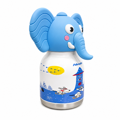 Afresh365 200ml Kids Water Bottle – Vacuum Insulated Stainless Steel Water Bottle with Straw, Cute Elephant Character Drinking Bottle for Boys & Girls, Hot & Cold Water Bottle for School, Travel, Picnic & Everyday Use