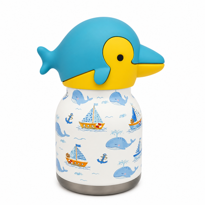 Afresh365 200ml Vacuum Insulated Stainless Steel Water Bottle for Kids – Blue dolphin Fun Character Design, Cute Kids Drinking Cup with Straw, Hot & Cold Bottle for School, Travel & Everyday Use