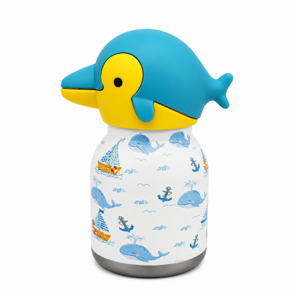 Afresh365 200ml Vacuum Insulated Stainless Steel Water Bottle for Kids – Blue dolphin Fun Character Design, Cute Kids Drinking Cup with Straw, Hot & Cold Bottle for School, Travel & Everyday Use