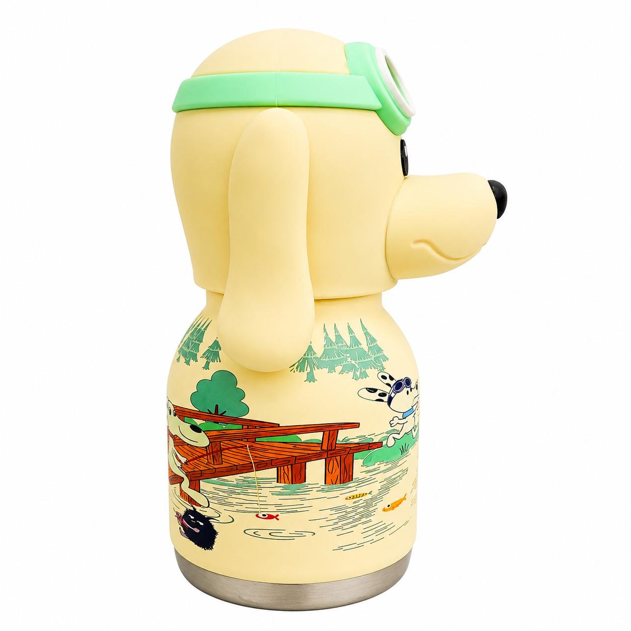 Afresh365 200ml Kids Stainless Steel Vacuum Insulated Water Bottle with Straw & White Dog Cute Character Lid | Leak-Proof Silicone Sipper Bottle for Boys & Girls | Hot & Cold Water Bottle for School, Travel & Birthday Gift