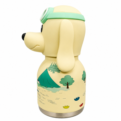 Afresh365 200ml Kids Stainless Steel Vacuum Insulated Water Bottle with Straw & White Dog Cute Character Lid | Leak-Proof Silicone Sipper Bottle for Boys & Girls | Hot & Cold Water Bottle for School, Travel & Birthday Gift