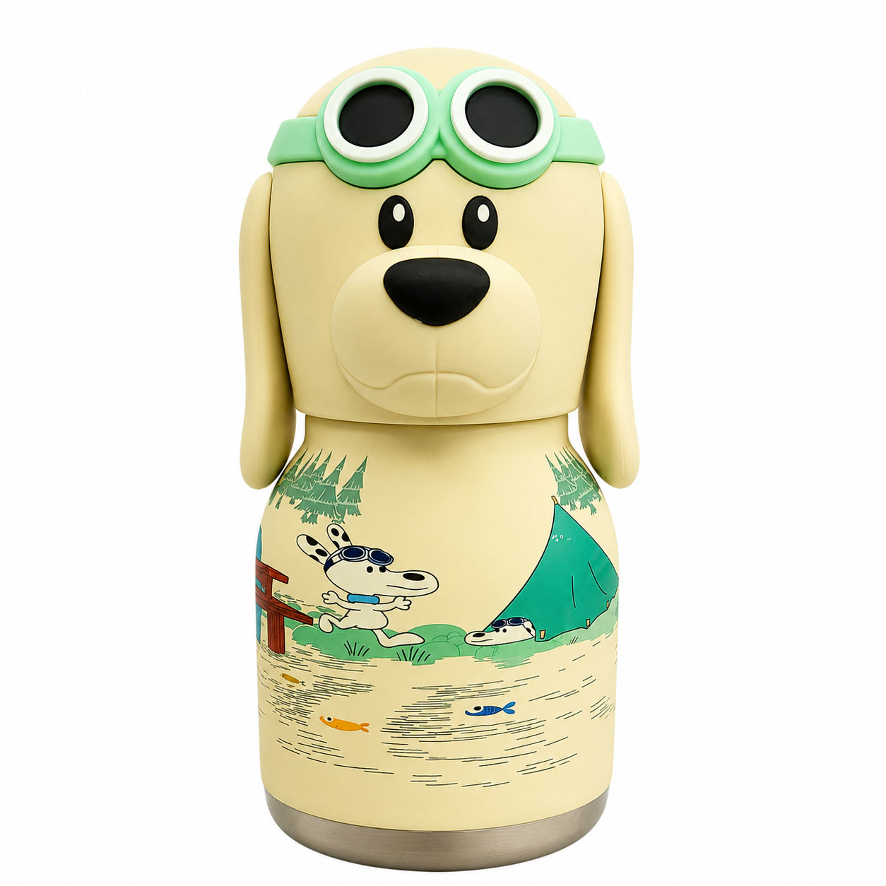 Afresh365 200ml Kids Stainless Steel Vacuum Insulated Water Bottle with Straw & White Dog Cute Character Lid | Leak-Proof Silicone Sipper Bottle for Boys & Girls | Hot & Cold Water Bottle for School, Travel & Birthday Gift