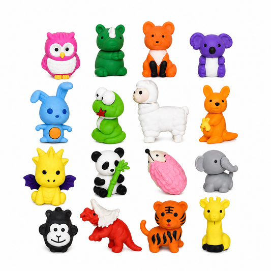 Forest Friends 16 Different Animal Erasers for Kids | Cute Animal Shaped Eraser Set for School, Drawing, Stationery & Party Favors | Mini Animal Erasers for Boys & Girls | Fun Educational Gift & Return Gift