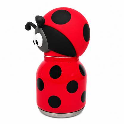 Afresh365 200ml Kids Stainless Steel Vacuum Insulated Water Bottle with Straw & Ladybug Cute Character Lid | Leak-Proof Silicone Sipper Bottle for Boys & Girls | Hot & Cold Water Bottle for School, Travel & Birthday Gift