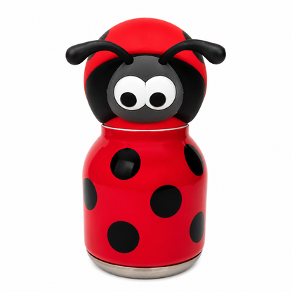 Afresh365 200ml Kids Stainless Steel Vacuum Insulated Water Bottle with Straw & Ladybug Cute Character Lid | Leak-Proof Silicone Sipper Bottle for Boys & Girls | Hot & Cold Water Bottle for School, Travel & Birthday Gift