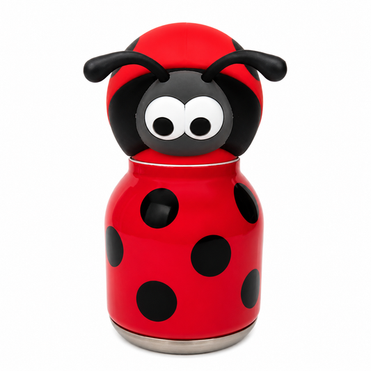 Afresh365 200ml Kids Stainless Steel Vacuum Insulated Water Bottle with Straw & Ladybug Cute Character Lid | Leak-Proof Silicone Sipper Bottle for Boys & Girls | Hot & Cold Water Bottle for School, Travel & Birthday Gift