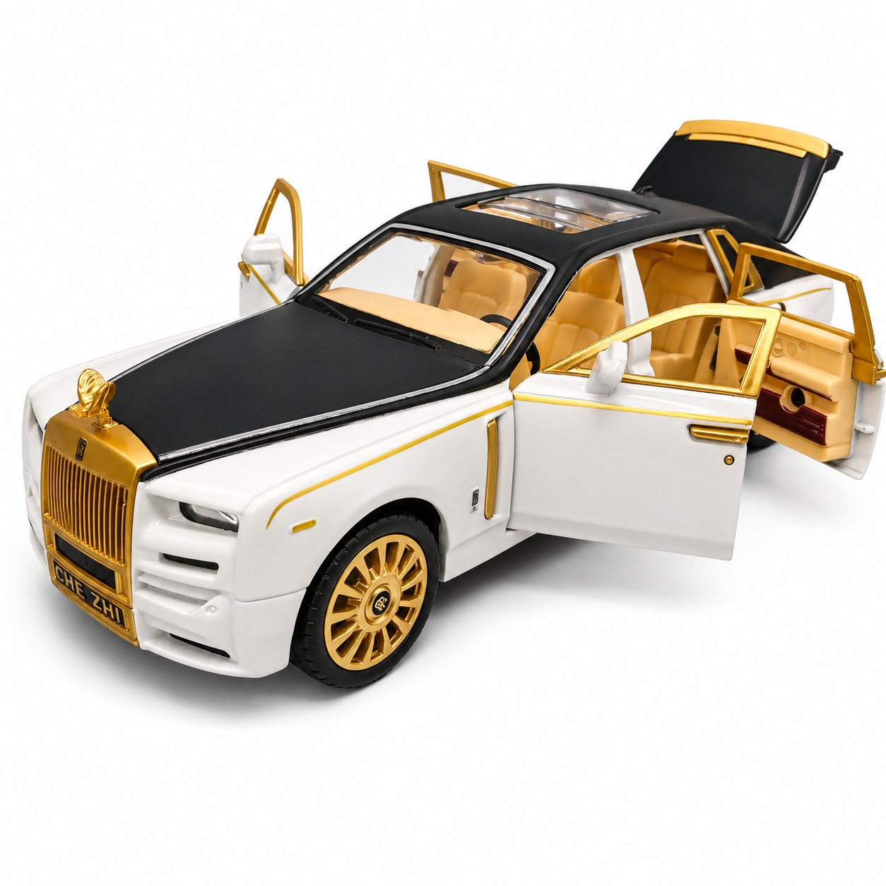Joy Junction 1:24 Scale Rolls Royce Phantom Die-Cast Toy Car, White | JJ264 Luxury Car Model with Pull Back Action, Openable Doors, LED Headlights, Sound Effects | Collectible Toy Vehicle for Kids & Car Enthusiasts