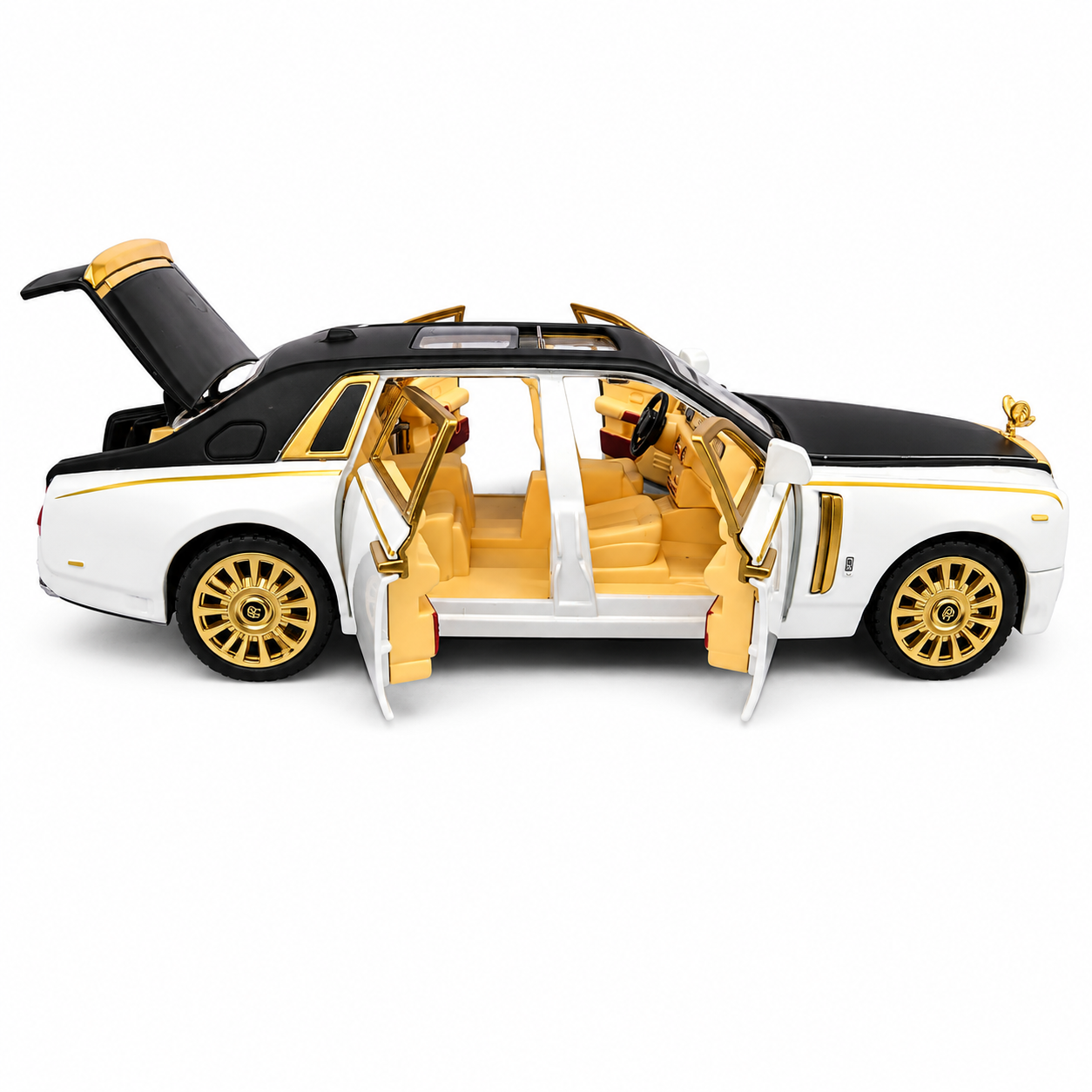 Joy Junction 1:24 Scale Rolls Royce Phantom Die-Cast Toy Car, White | JJ264 Luxury Car Model with Pull Back Action, Openable Doors, LED Headlights, Sound Effects | Collectible Toy Vehicle for Kids & Car Enthusiasts