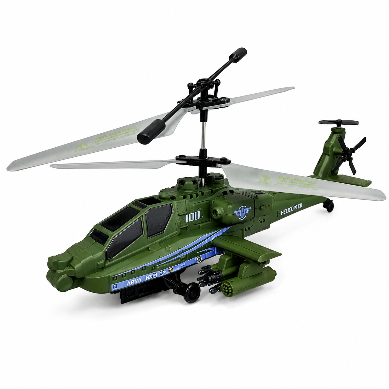 Fully Armed 2.4GHz Remote Control Military Helicopter Gunship with Omni-Directional Flight, Take-Off & Landing, LED Lights & USB Charging – Military Green