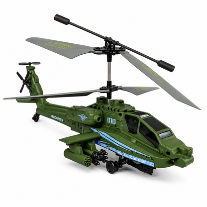 Fully Armed 2.4GHz Remote Control Military Helicopter Gunship with Omni-Directional Flight, Take-Off & Landing, LED Lights & USB Charging – Military Green