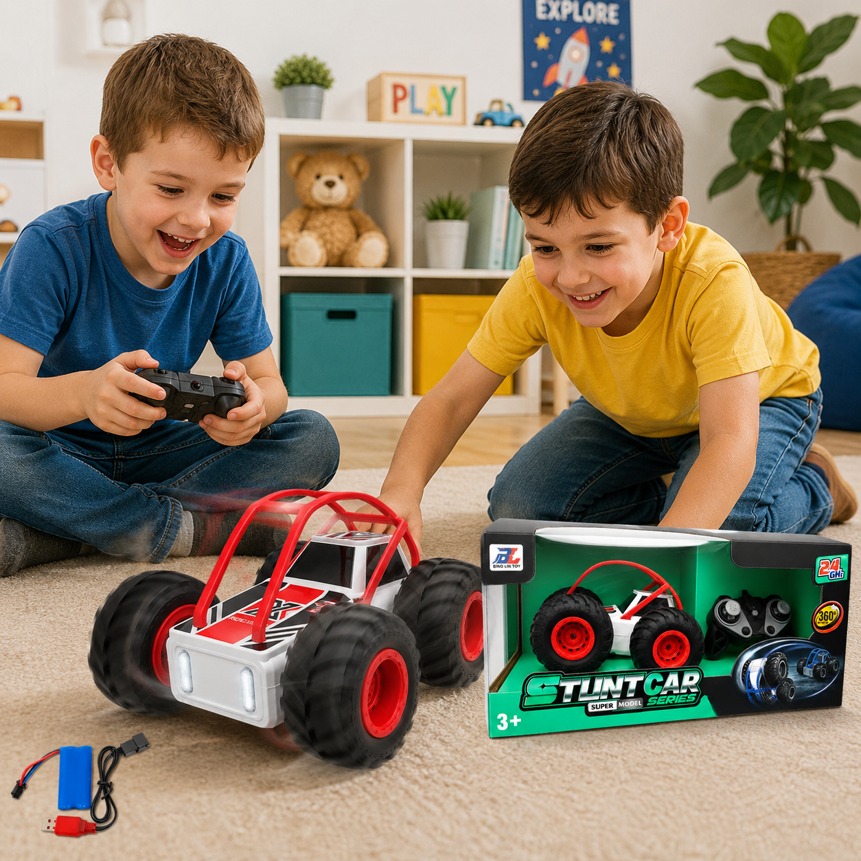 Bing Lin Toy RC Stunt Car Super Model Series | 2.4GHz Remote Control Racing Car with 360° Spin & Revolving Stunt Function | Rechargeable Battery Powered Radio Controlled Toy Vehicle for Kids