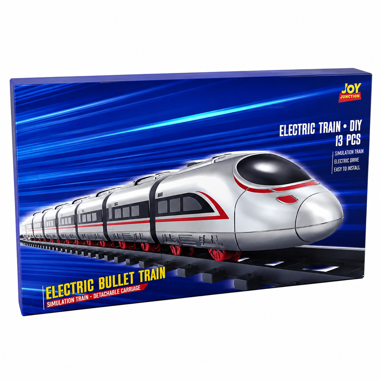 Joy Junction Electric Bullet Train DIY Track Set JJ758 – 13-Piece Battery Operated Simulation Train with Electric Drive, Easy-to-Assemble Railway Toy Train Set for Kids Boys & Girls