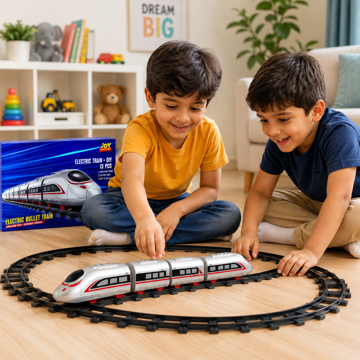 Joy Junction Electric Bullet Train DIY Track Set JJ758 – 13-Piece Battery Operated Simulation Train with Electric Drive, Easy-to-Assemble Railway Toy Train Set for Kids Boys & Girls