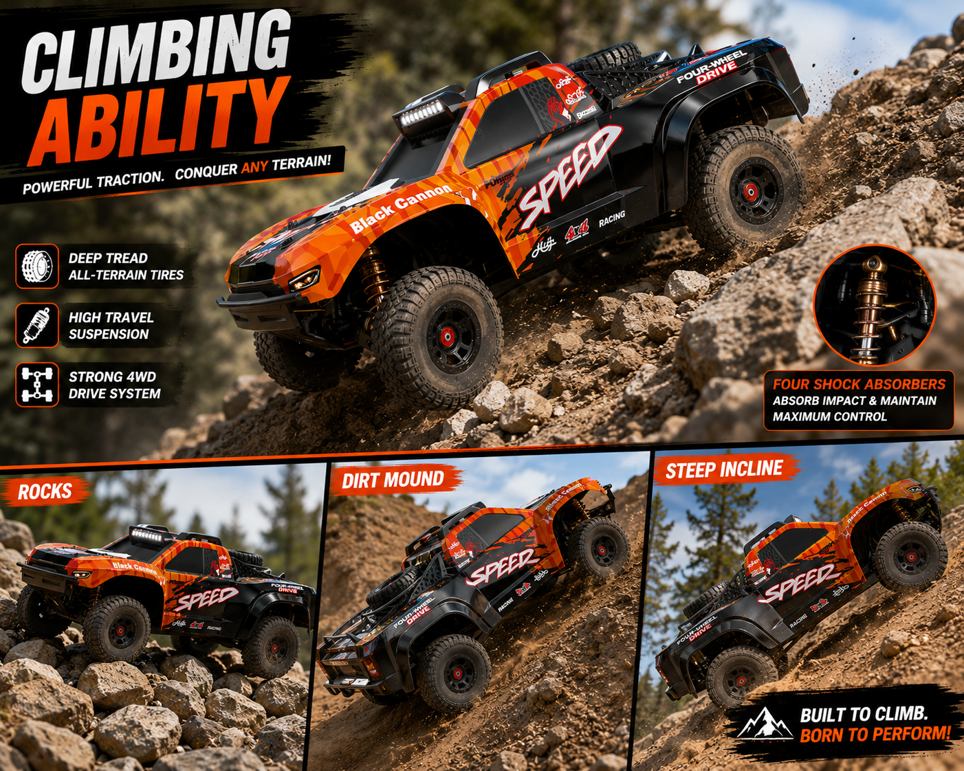 RC Off-Road Monster Truck 1:8 Scale 4WD with 2.4GHz Full Proportional Remote Control | High-Speed Short Course Racing Car, Independent Suspension & Rugged All-Terrain Tires for Adults