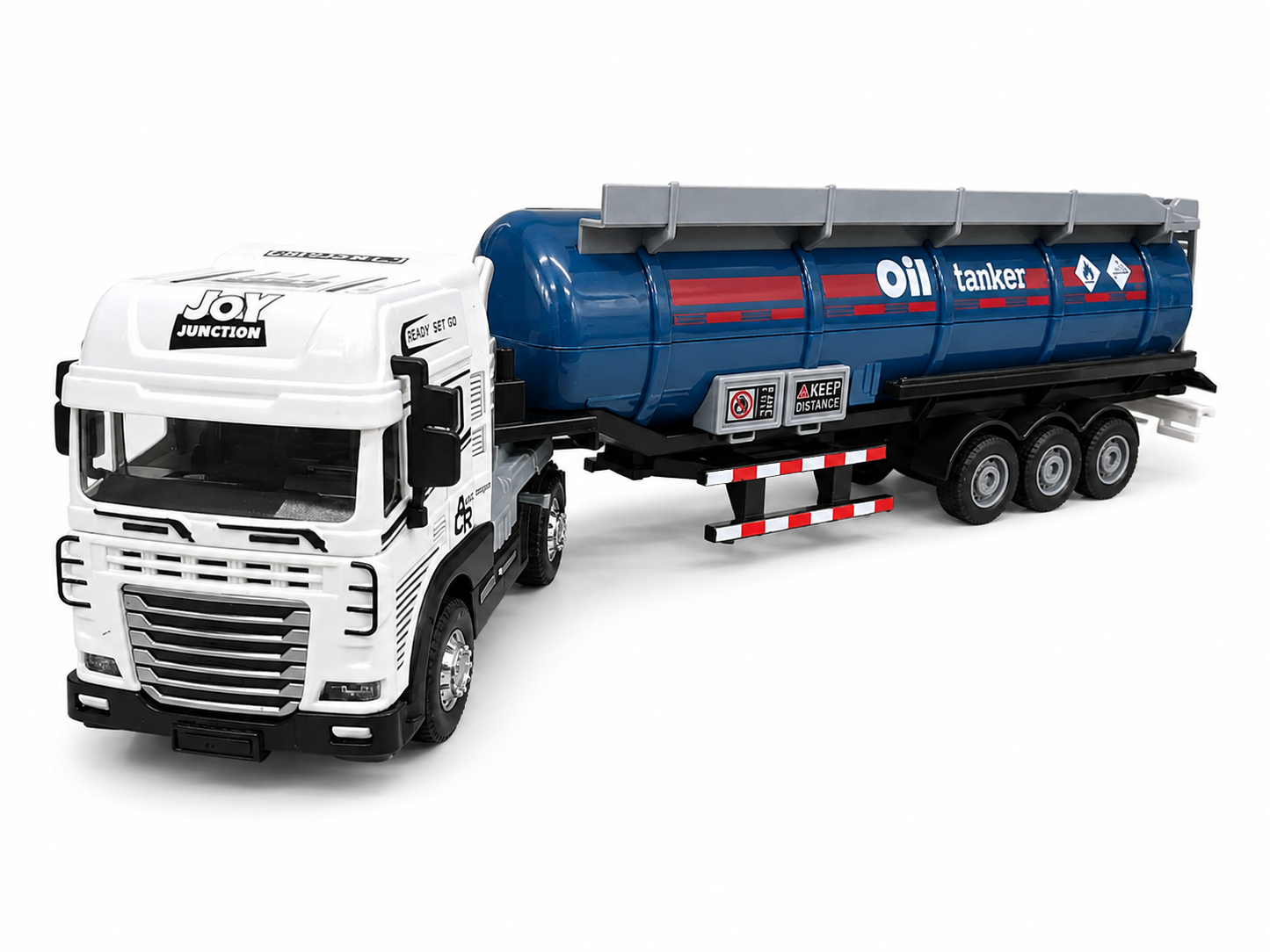 Joy Junction 1:24 Scale Die-Cast Oil Tanker Truck | Friction Powered Fuel Tanker Trailer with Die-Cast Metal Cab, Lights & Sound, Heavy Duty Transport Toy for Kids Boys & Girls