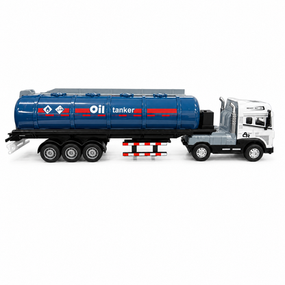 Joy Junction 1:24 Scale Die-Cast Oil Tanker Truck | Friction Powered Fuel Tanker Trailer with Die-Cast Metal Cab, Lights & Sound, Heavy Duty Transport Toy for Kids Boys & Girls