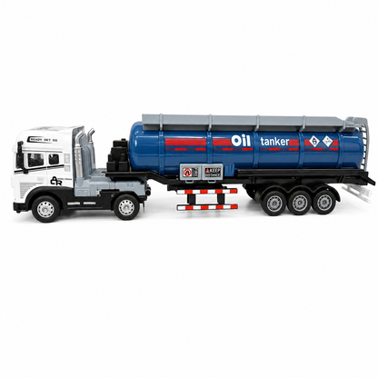 Joy Junction 1:24 Scale Die-Cast Oil Tanker Truck | Friction Powered Fuel Tanker Trailer with Die-Cast Metal Cab, Lights & Sound, Heavy Duty Transport Toy for Kids Boys & Girls