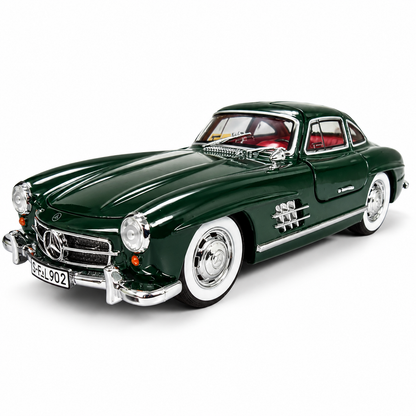 Mercedes-Benz 300SL Gullwing 1:24 Scale Die-Cast JJ222 Model Car with Smoke Effect, Lights & Sound | Pull Back Alloy Sports Car with Opening Doors, Hood & Trunk | Dark Green