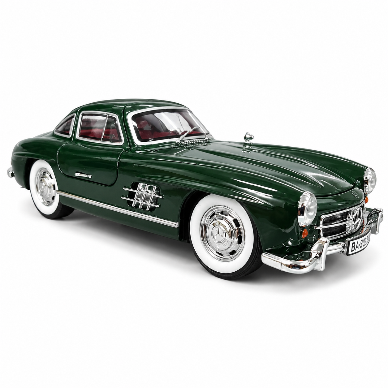 Mercedes-Benz 300SL Gullwing 1:24 Scale Die-Cast JJ222 Model Car with Smoke Effect, Lights & Sound | Pull Back Alloy Sports Car with Opening Doors, Hood & Trunk | Dark Green