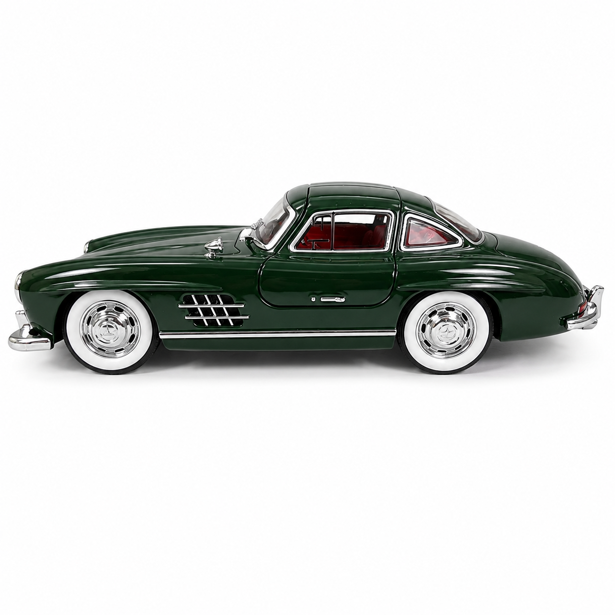 Mercedes-Benz 300SL Gullwing 1:24 Scale Die-Cast JJ222 Model Car with Smoke Effect, Lights & Sound | Pull Back Alloy Sports Car with Opening Doors, Hood & Trunk | Dark Green