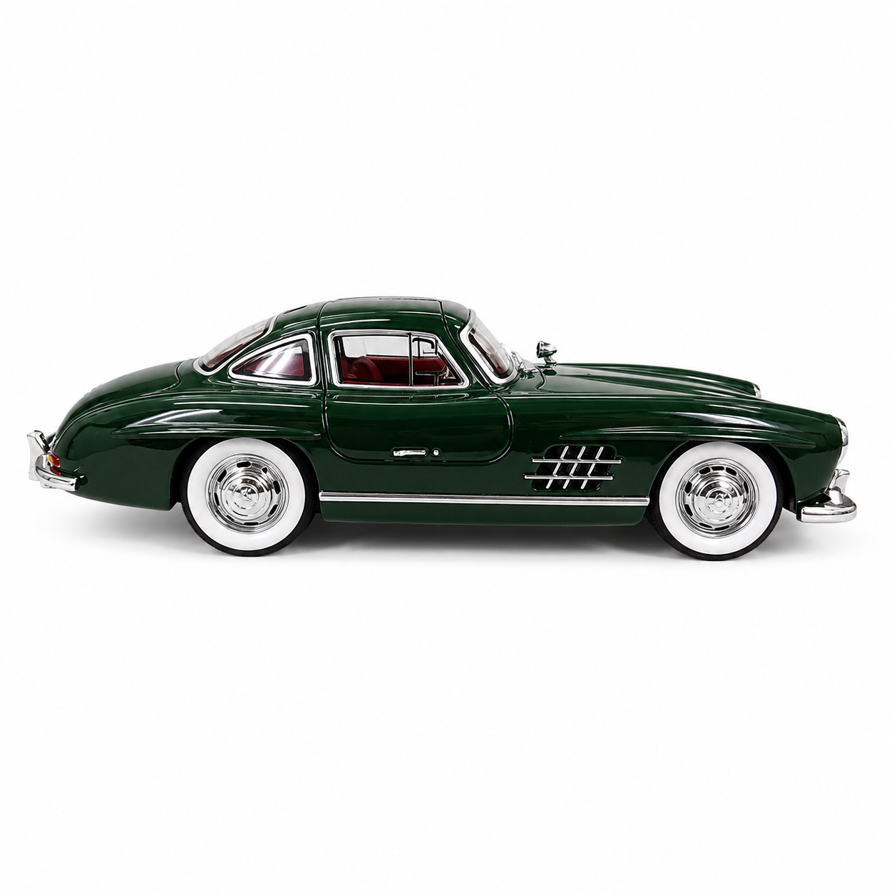 Mercedes-Benz 300SL Gullwing 1:24 Scale Die-Cast JJ222 Model Car with Smoke Effect, Lights & Sound | Pull Back Alloy Sports Car with Opening Doors, Hood & Trunk | Dark Green