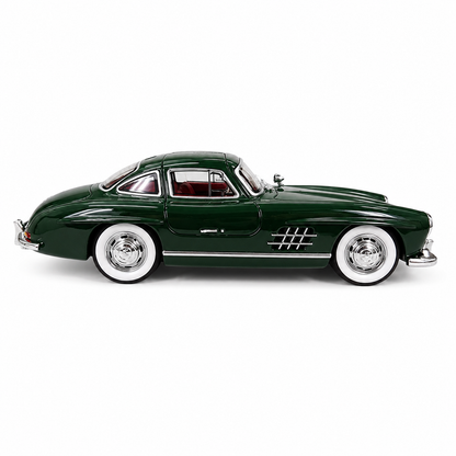 Mercedes-Benz 300SL Gullwing 1:24 Scale Die-Cast JJ222 Model Car with Smoke Effect, Lights & Sound | Pull Back Alloy Sports Car with Opening Doors, Hood & Trunk | Dark Green
