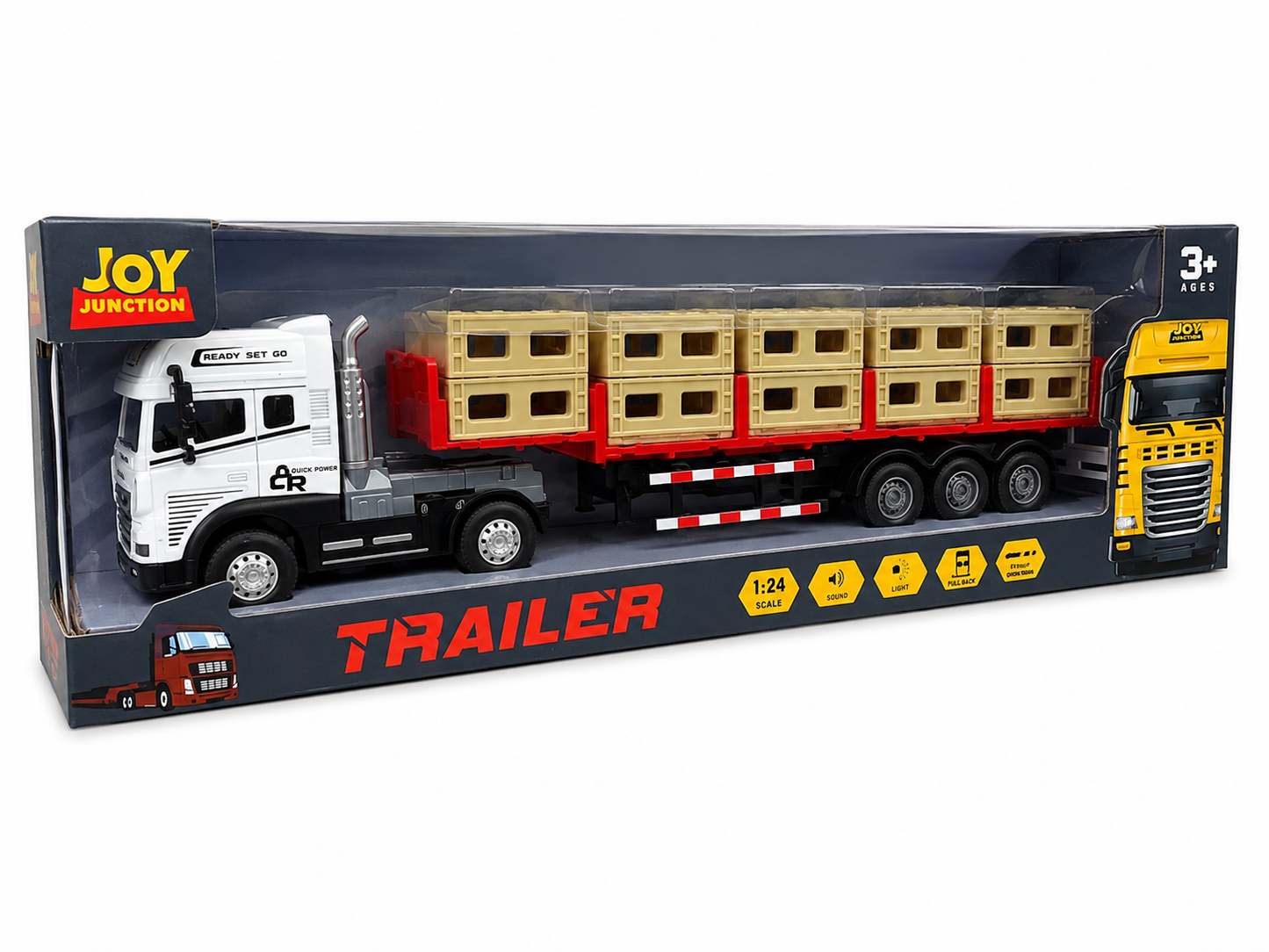 Joy Junction 1:24 Scale Die-Cast Transport Trailer JJ48 Model | Heavy Duty Cargo Truck with Detachable Trailer, Lights & Sound, | Alloy Transport Toy for Kids & Collectors