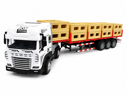 Joy Junction 1:24 Scale Die-Cast Transport Trailer JJ48 Model | Heavy Duty Cargo Truck with Detachable Trailer, Lights & Sound, | Alloy Transport Toy for Kids & Collectors
