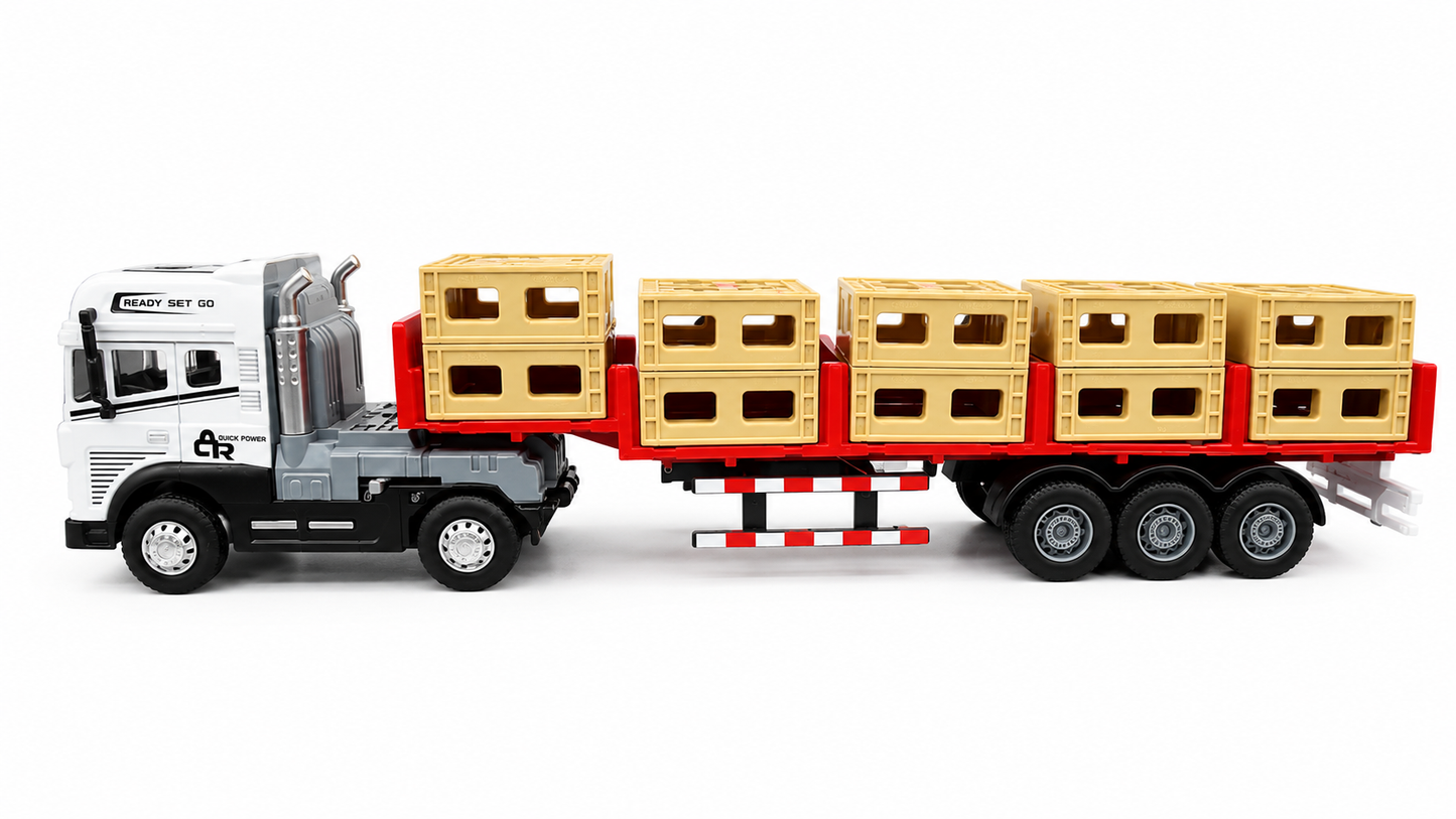 Joy Junction 1:24 Scale Die-Cast Transport Trailer JJ48 Model | Heavy Duty Cargo Truck with Detachable Trailer, Lights & Sound, | Alloy Transport Toy for Kids & Collectors