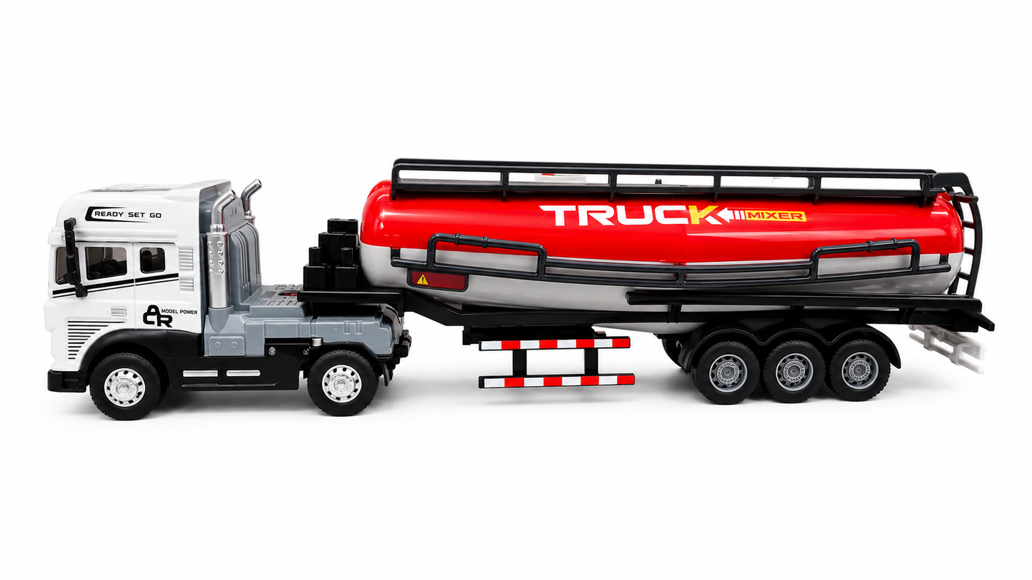 Joy Junction JJ50 1:25 Scale Die-Cast Cement Tanker Truck with Trailer | Heavy Duty Alloy Transport Model, Lights & Sound, Realistic Construction Vehicle Toy for Kids, Collectors & Display