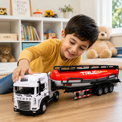 Joy Junction JJ50 1:25 Scale Die-Cast Cement Tanker Truck with Trailer | Heavy Duty Alloy Transport Model, Lights & Sound, Realistic Construction Vehicle Toy for Kids, Collectors & Display