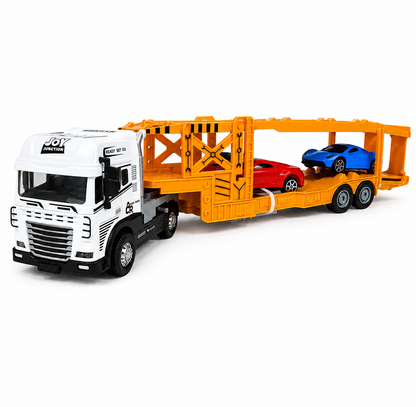 Joy Junction JJ58 1:24 Scale Die-Cast Car Carrier Truck with 2 Sports Cars | Heavy Duty Alloy Transport Trailer, Lights & Sound | Premium Vehicle Transport Model Toy for Kids, Collectors & Display