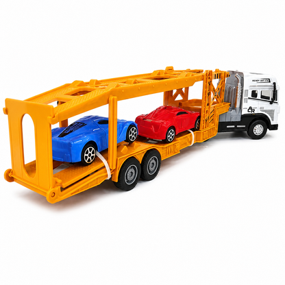 Joy Junction JJ58 1:24 Scale Die-Cast Car Carrier Truck with 2 Sports Cars | Heavy Duty Alloy Transport Trailer, Lights & Sound | Premium Vehicle Transport Model Toy for Kids, Collectors & Display
